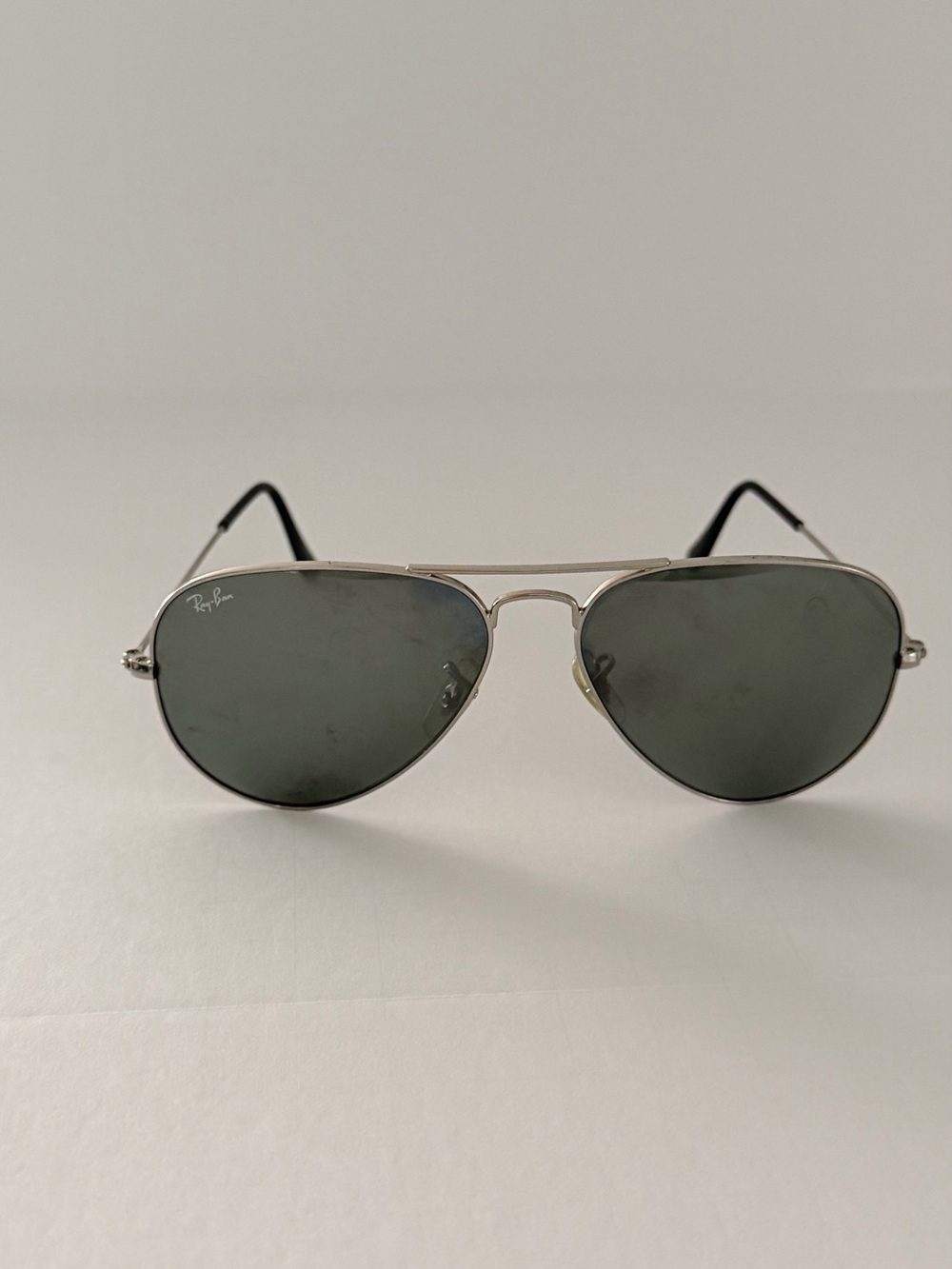 Ray-Ban Silver Aviator Sunglasses with Green Lenses